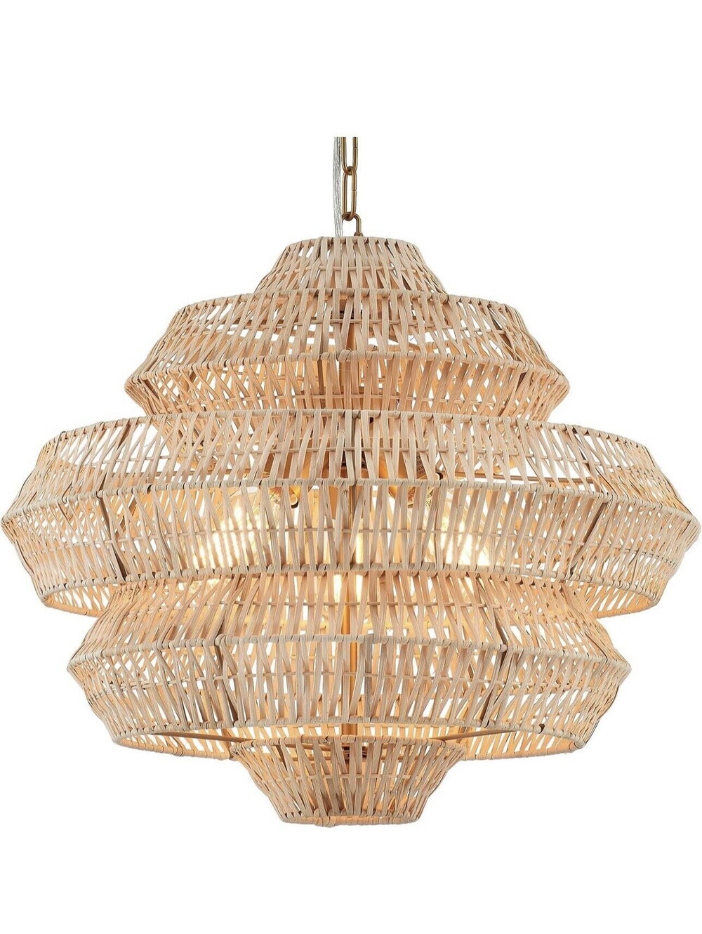 22 Hand Woven Rattan Chandelier 5 Round Adjustable Boho Pendant Light Farmhouse